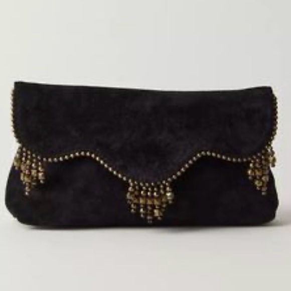 NWT Free People Icicle Drop Suede Clutch Bag Black NEW - Picture 2 of 6